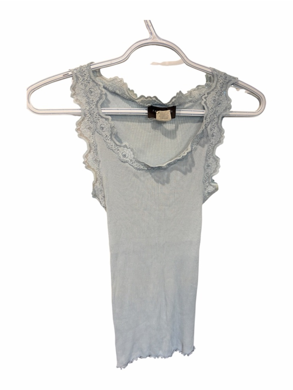 Rosemunde- Pale Blue Ribbed Lace-Trim Tank - Size Small - Like New